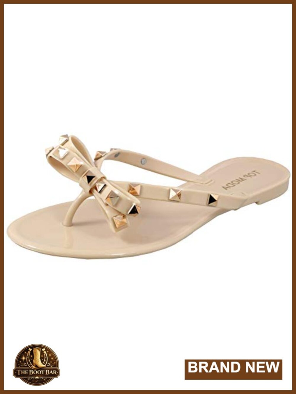 Studded Jelly Flip Flops Sandals with Bow - Lightweight Vegan Flat - Picture 1 of 5